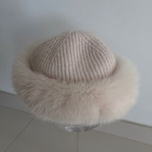 REAL FOX FUR LUREX WOOL WINTER WARM Knitted HAT